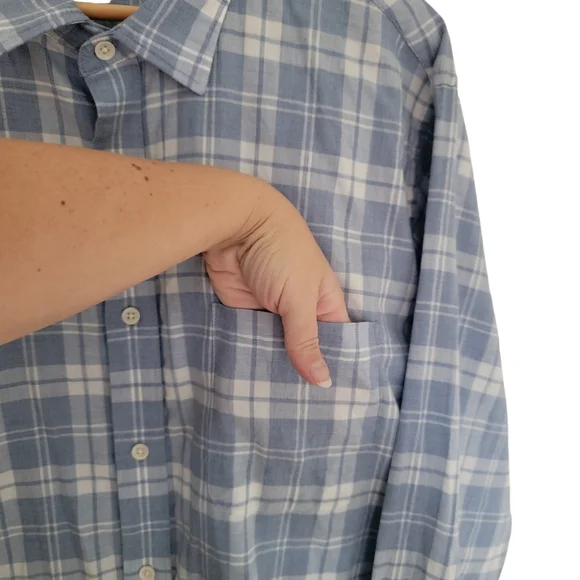 Faherty Ventura Light Blue Plaid Sport Shirt Cotton Stretch Mens Button … - Picture 13 of 16